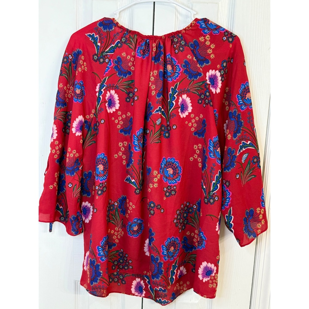 Zac‎ & Rachel Floral Blouse Button Sleeve Tie Detail Red Bohemian 1X - Picture 7 of 7
